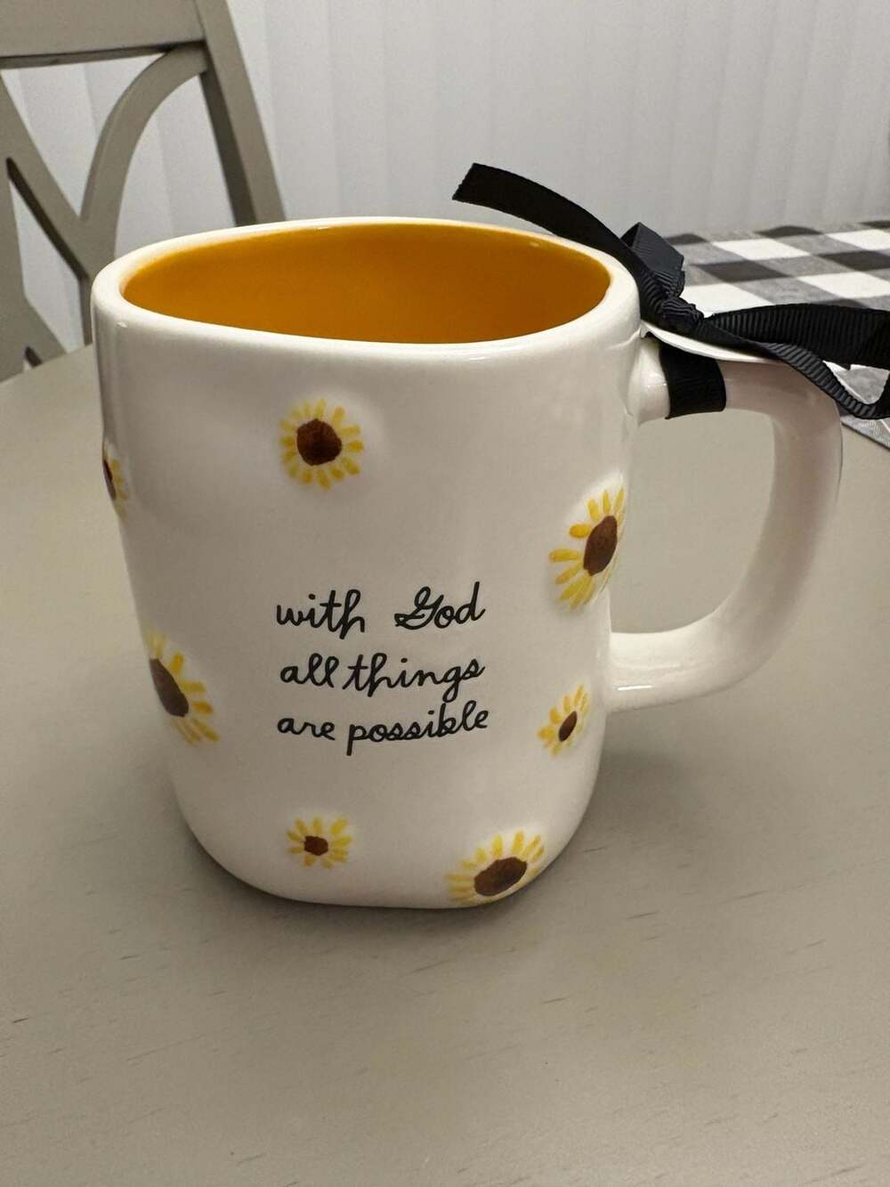 Rae Dunn Artisan Collection Sunflower Mug with God All Things Are Possible
